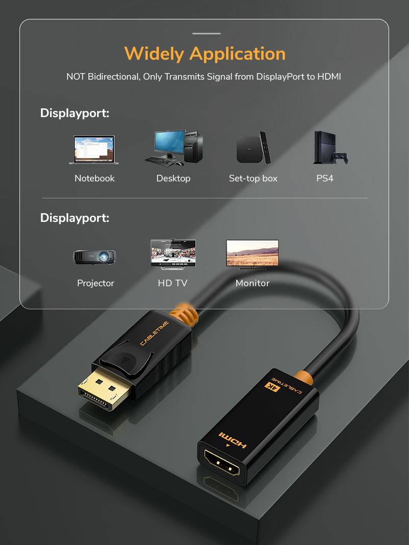 DisplayPort Male to HDMI Female Adaptor 4K 30hz