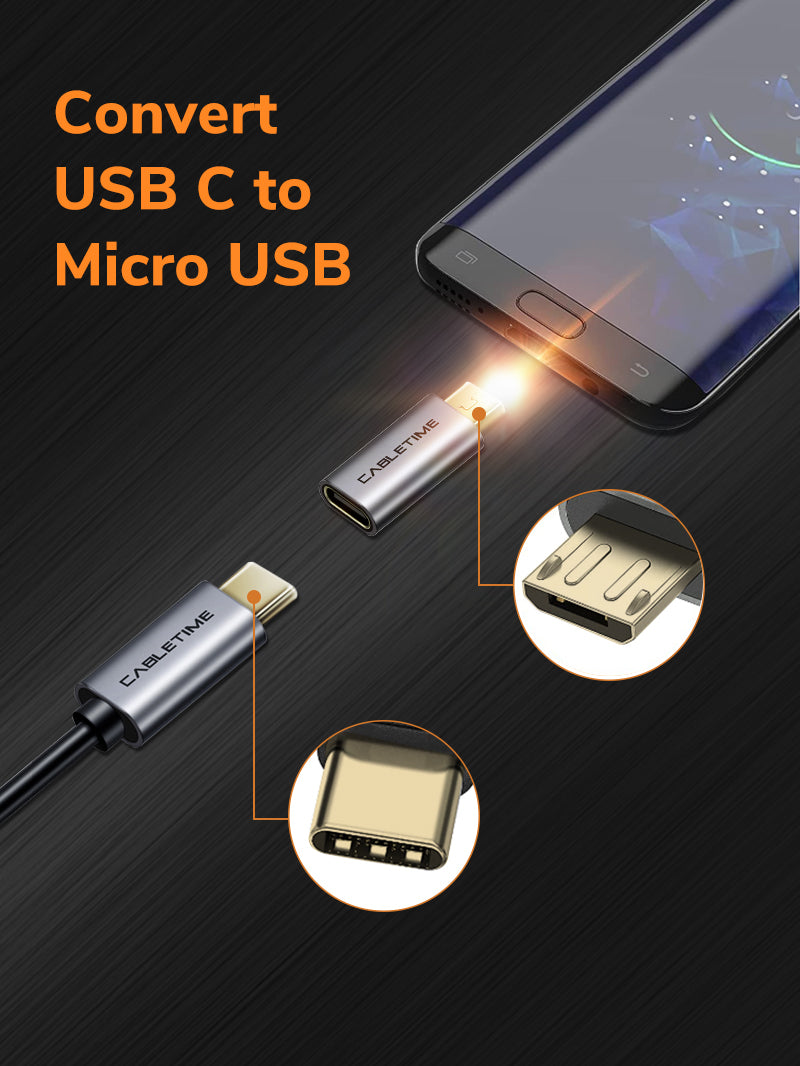 USB 2.0 Micro B to USB Type C Adapter Converter M/F