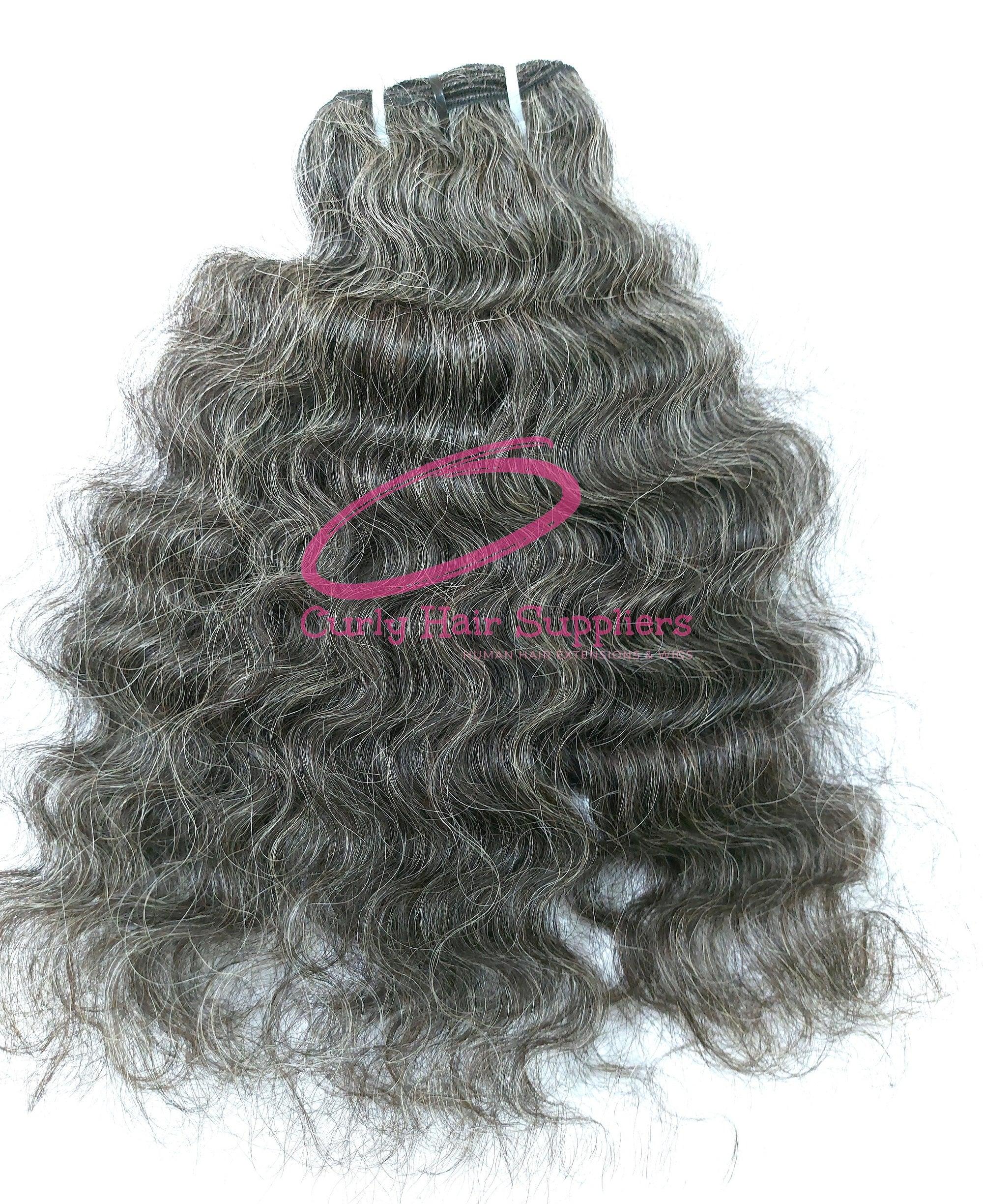 Natural virgin grey curly human hair extensions in India