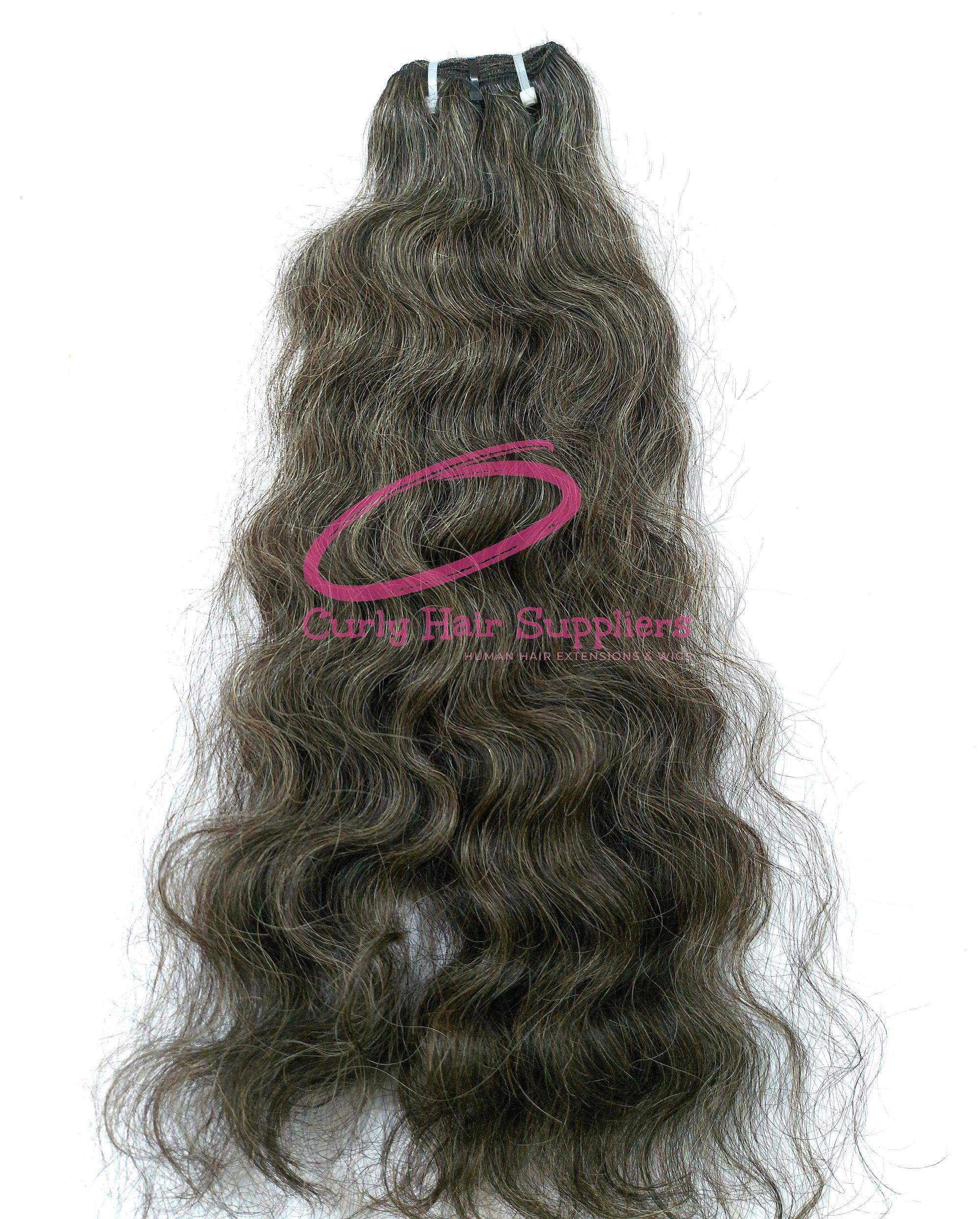 Natural virgin grey curly human hair extensions in India