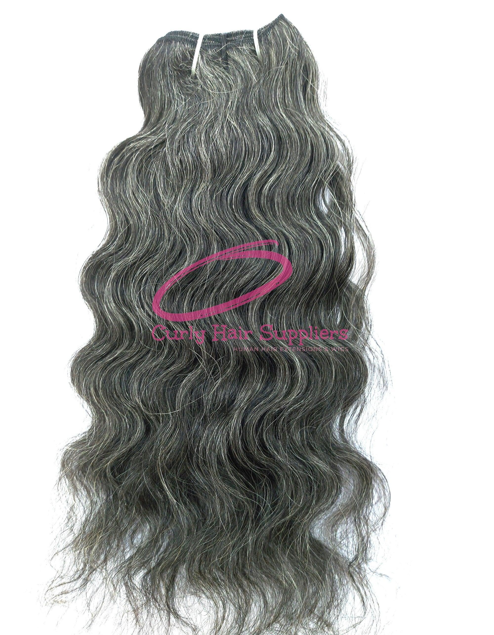 Natural virgin grey curly human hair extensions in India