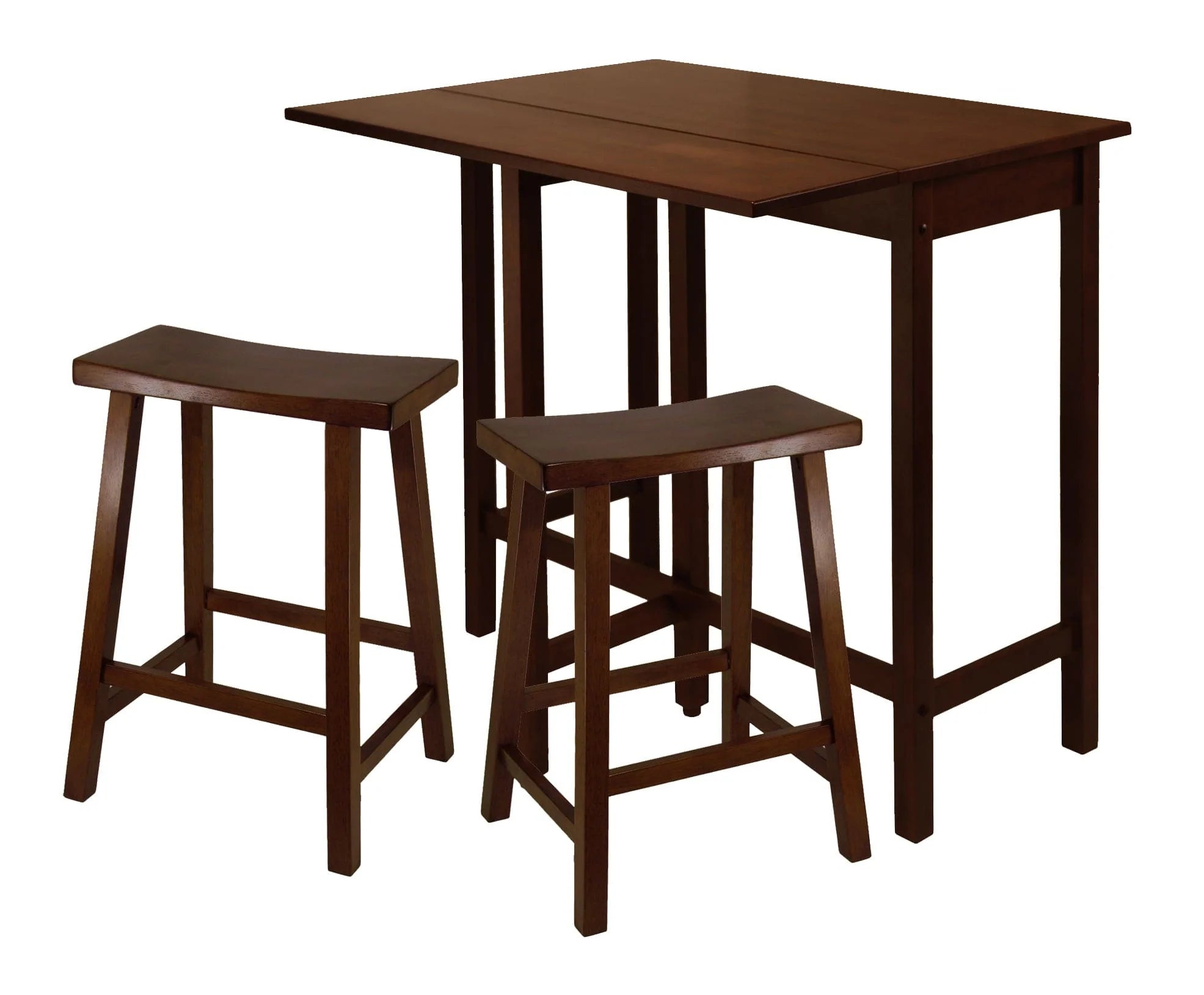 Lynnwood 3-Pc Drop Leaf Table with Saddle Seat Counter Stools, Walnut