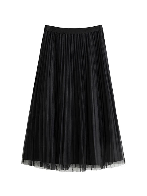 DUSHU Reversible Accordion Pleated Women Skirts Black Gray Long Puff Skirt High Waist 2022 Winter New Women A LINE Gauze Skirt