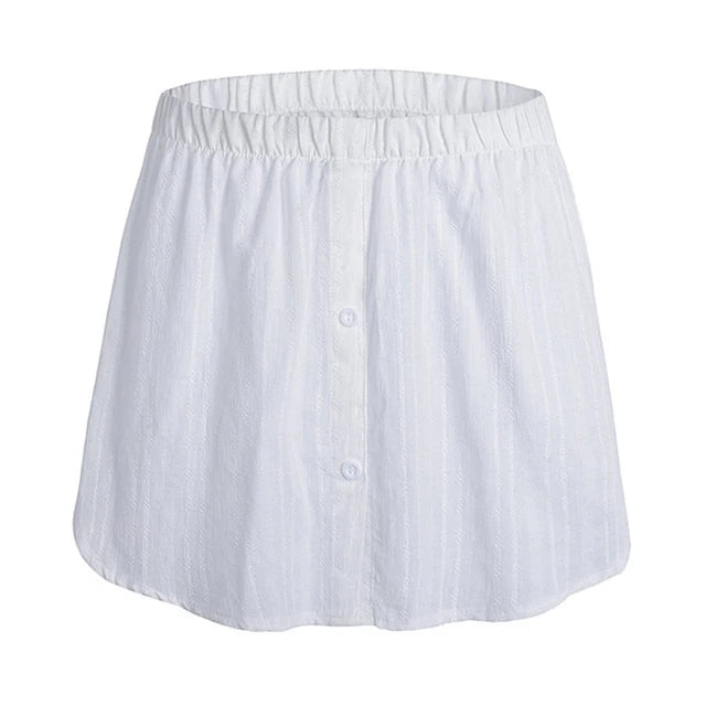 Women Layering Fake Top Lower Sweep Skirt Extender White Striped Half Shirt Blouse A-Line Fake Hem Detachable Underskirt