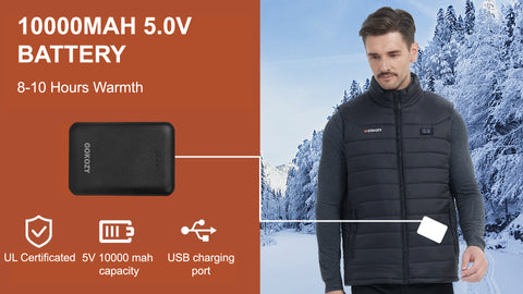 Gilet Chauffant Homme Avec Batterie 10000mAh – 6 Zones Chauffantes – 3 Niveaux De Température (40-60°C) – Polaire Micro-douce – Vert - 4