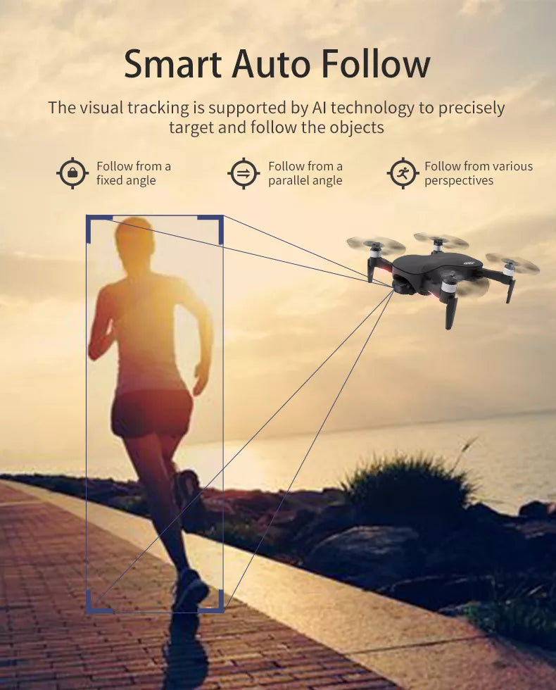 JJRC X12 Drone, Smart Auto Follow The visual tracking is supported by Al technology to precisely target and follow the objects 