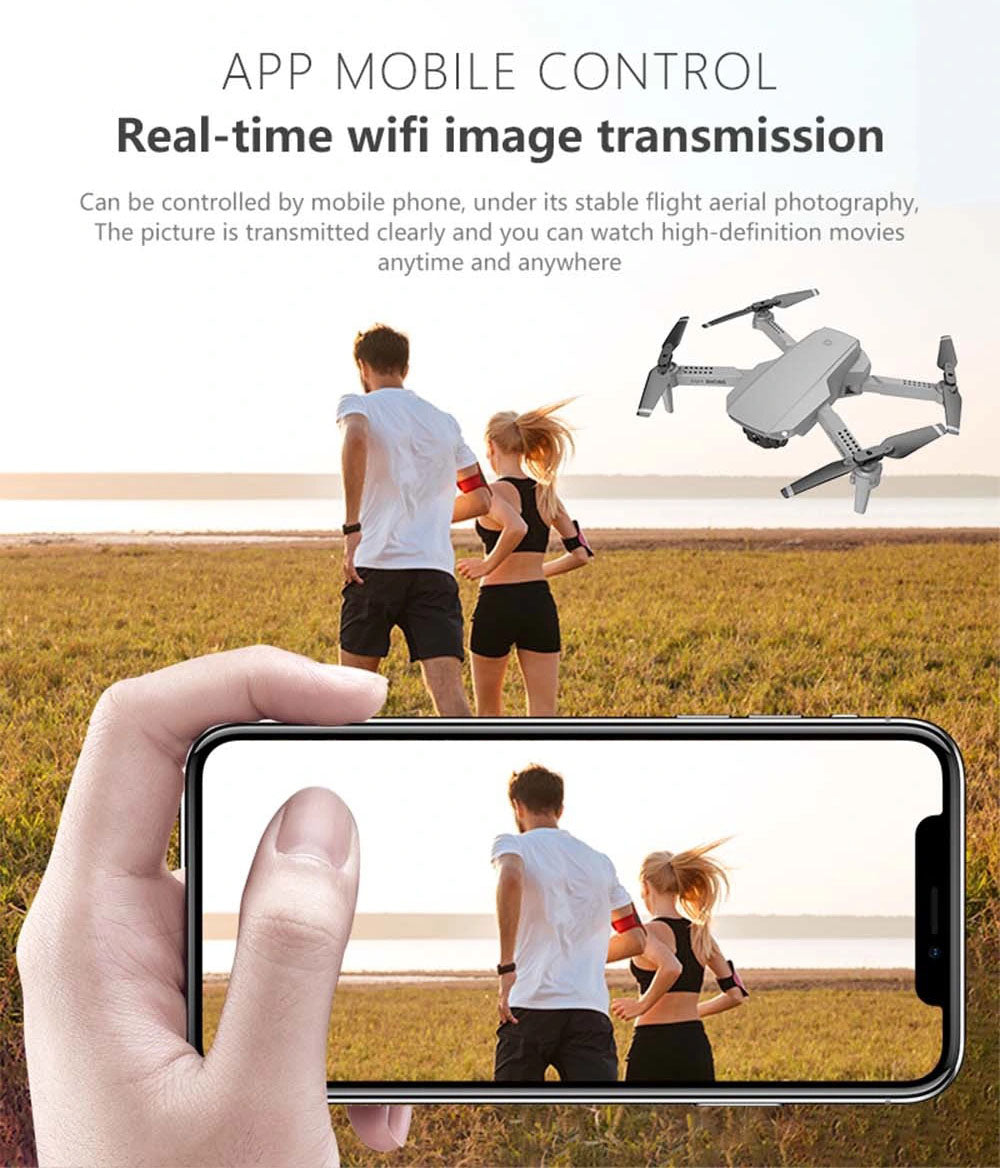 E88 Drone, app mobile control real-time wifi image transmission can be controlled by mobile