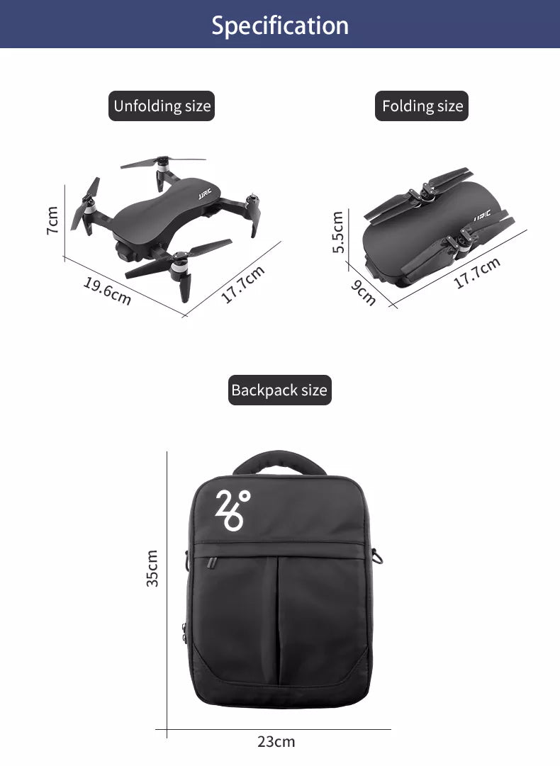 JJRC X12 Drone with 4K HD Camera 5G WiFi GPS FPV Brushless Motor Foldable Quadcopter Professional Camera Drone 17 JJRC X12 Drone, Specification Unfolding size Folding size 8 0 Backpack size 25 0 23