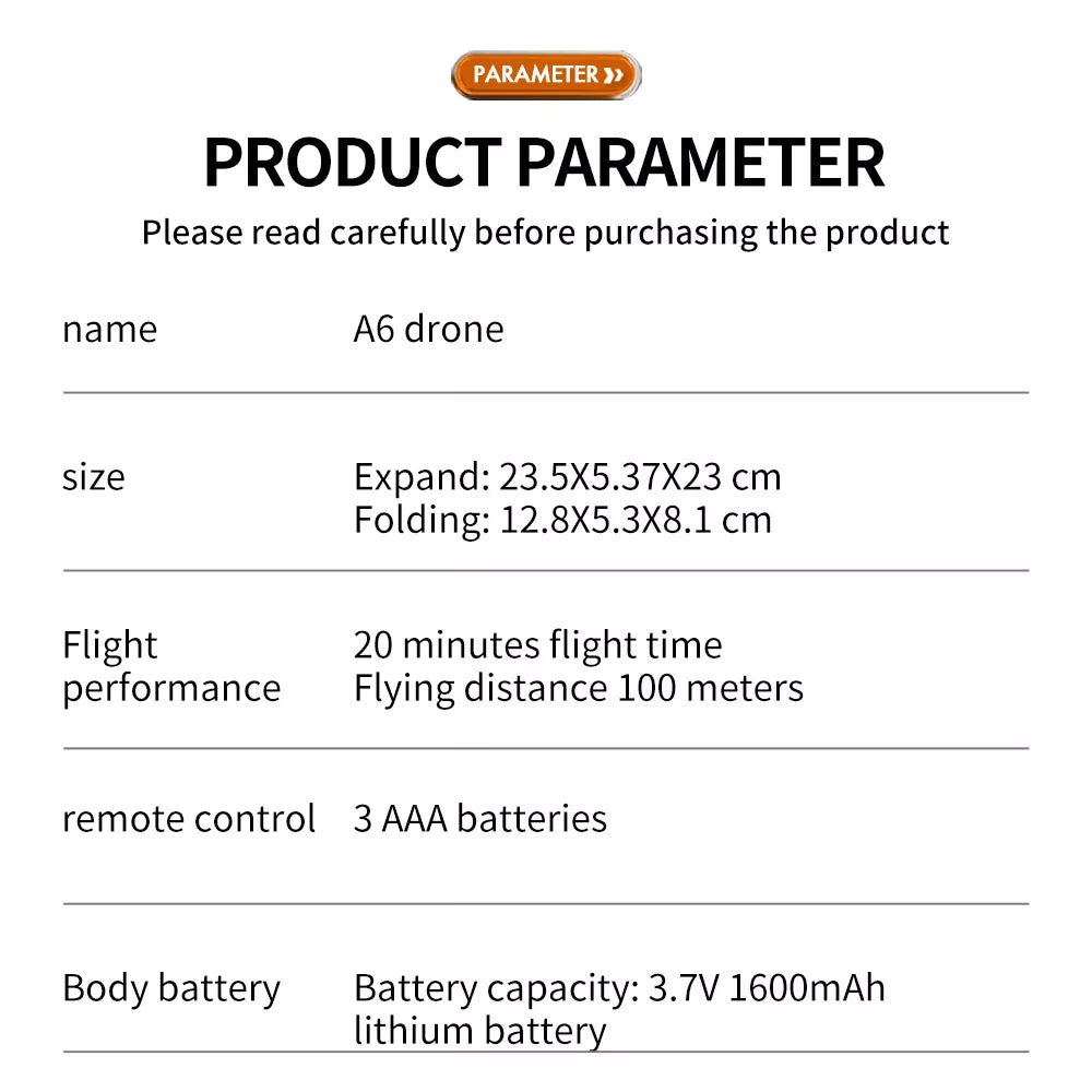 YCRC A6 Pro Drone, a6 drone size expand: 23.5x5.37x23