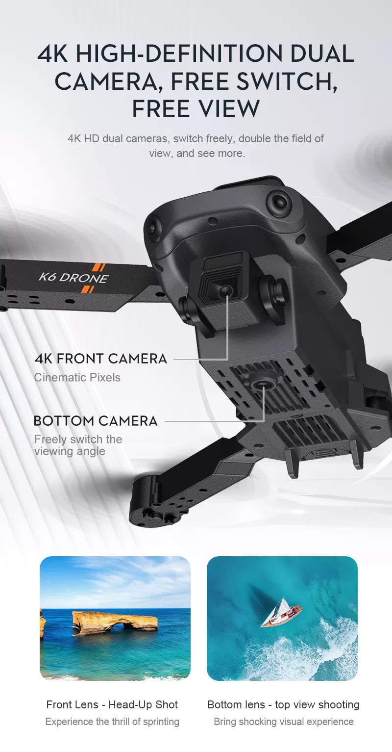 K6 Drone With Camera 4K HD Four Side 360 Obstacle Avoidance UAV Quadcopter Mini Drone 16 K6 Drone, 4kk high-definition dual camera, free switch, free