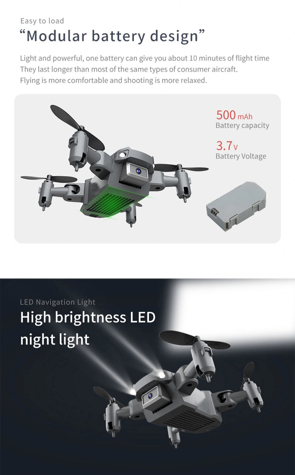 KY905 Mini Drone, one battery can give you about 10 minutes of flight time last longer than