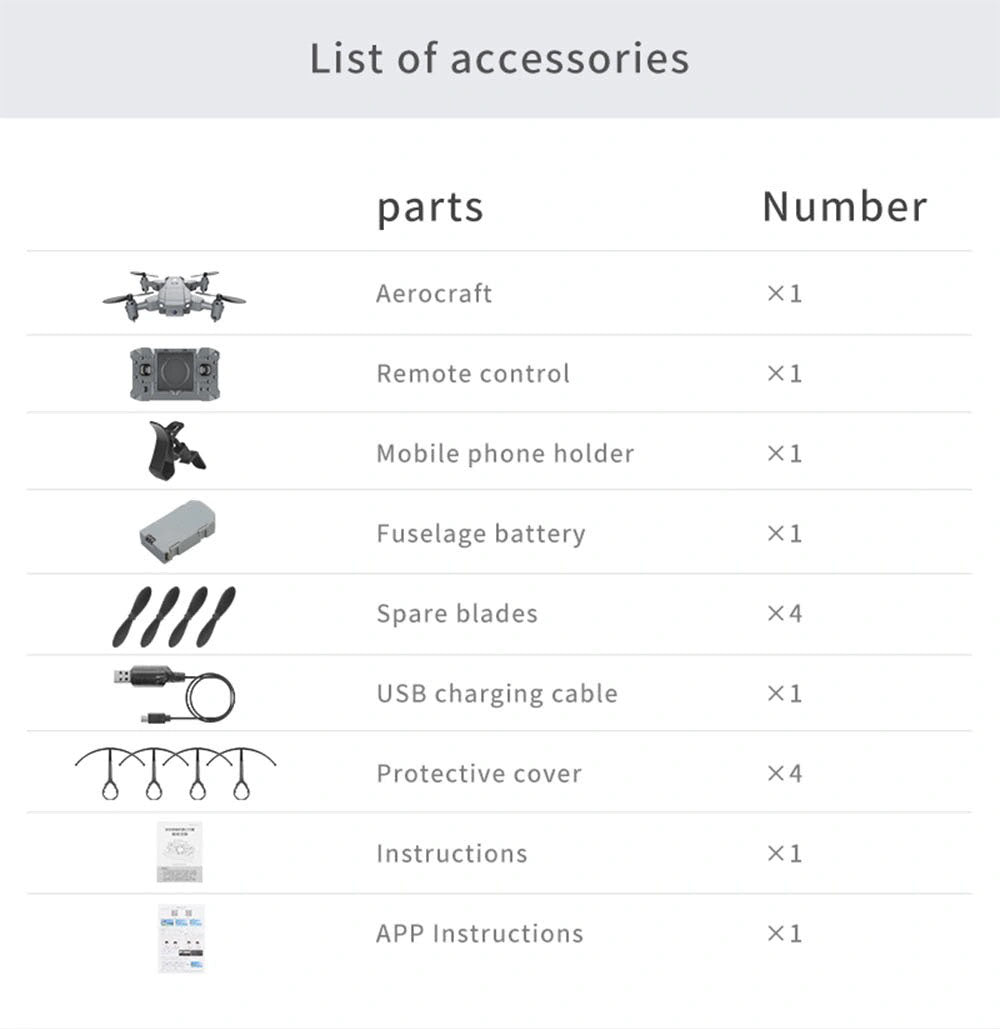 ky905 drone list of accessories