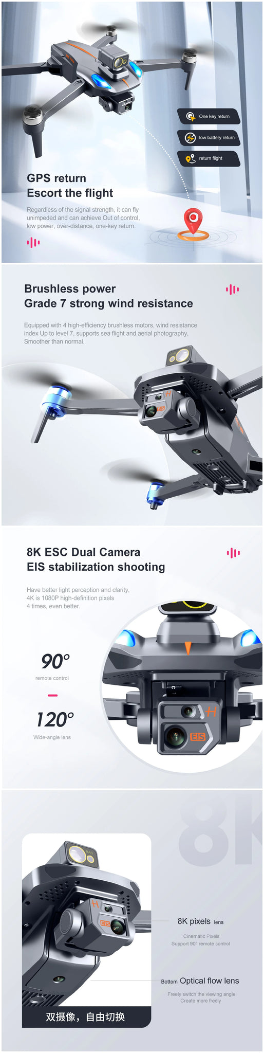 K911 max 8K HD Dual Camera Drone with Smart 360-Degree Laser Obstacle Avoidance Professional Camera Drone 15 K911 max 8K HD Dual Camera Drone, ihan norma 8K ESC Dual Camera EIS stabilization shooting Smoother light