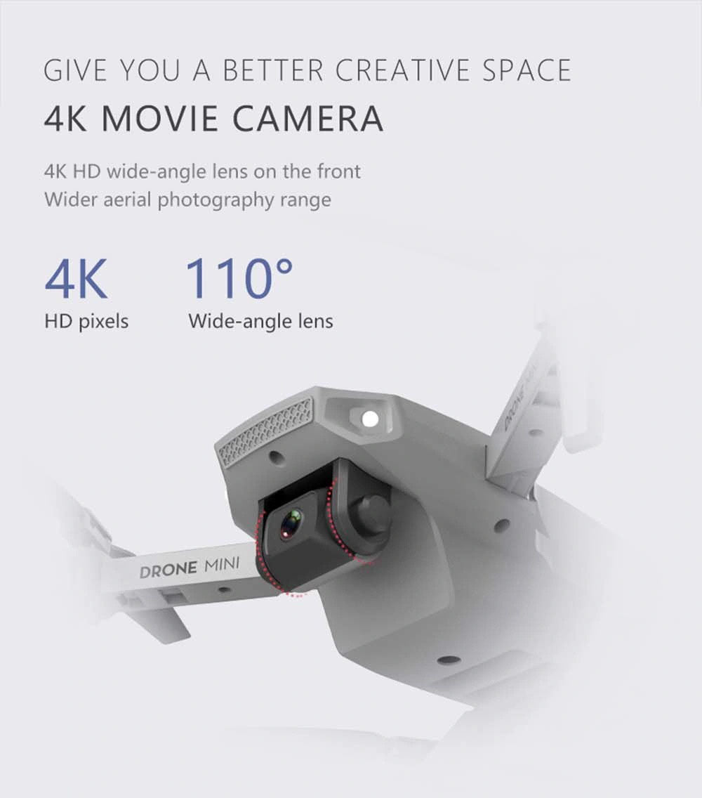 Drone E88 - Mini drone de câmera com lente grande angular 4K HD