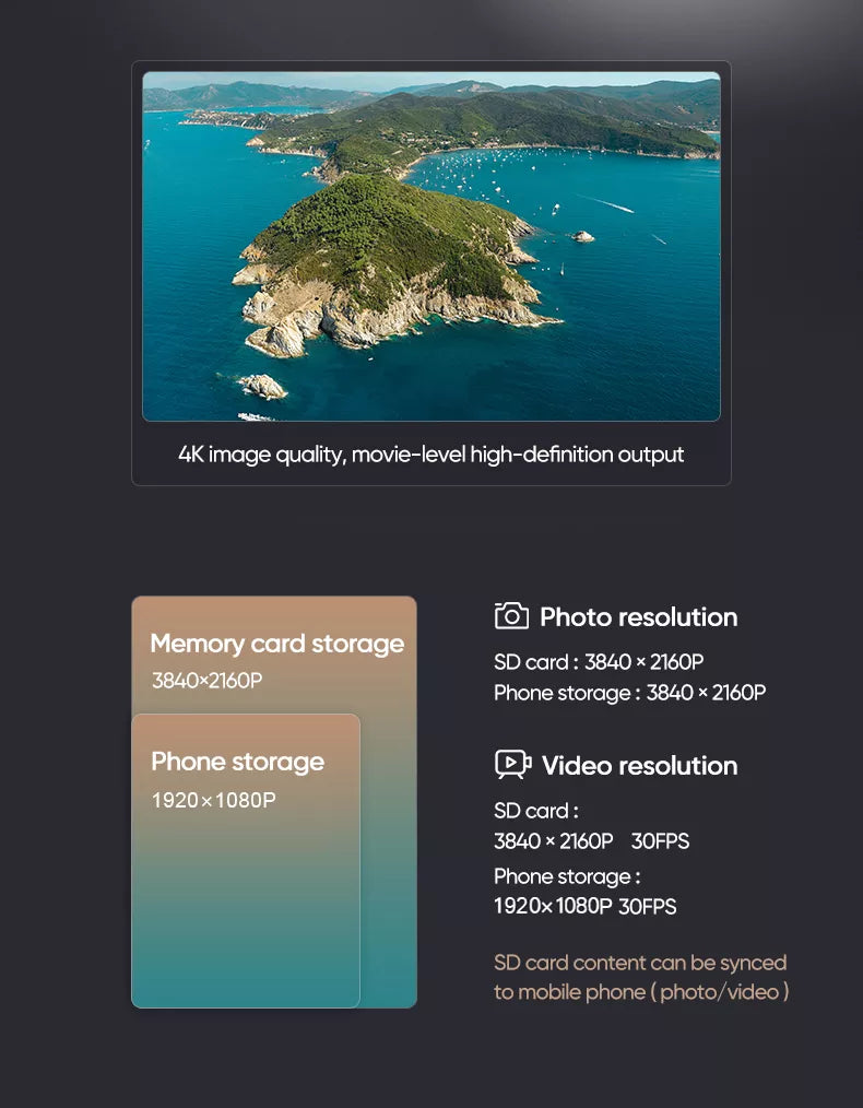 4K image quality; movie-levelhigh-definition output . SD card content