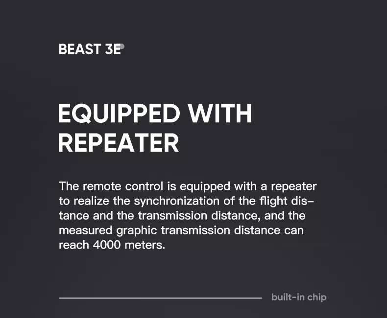 the remote control is equipped with a repeater to realize the synchronization of the flight