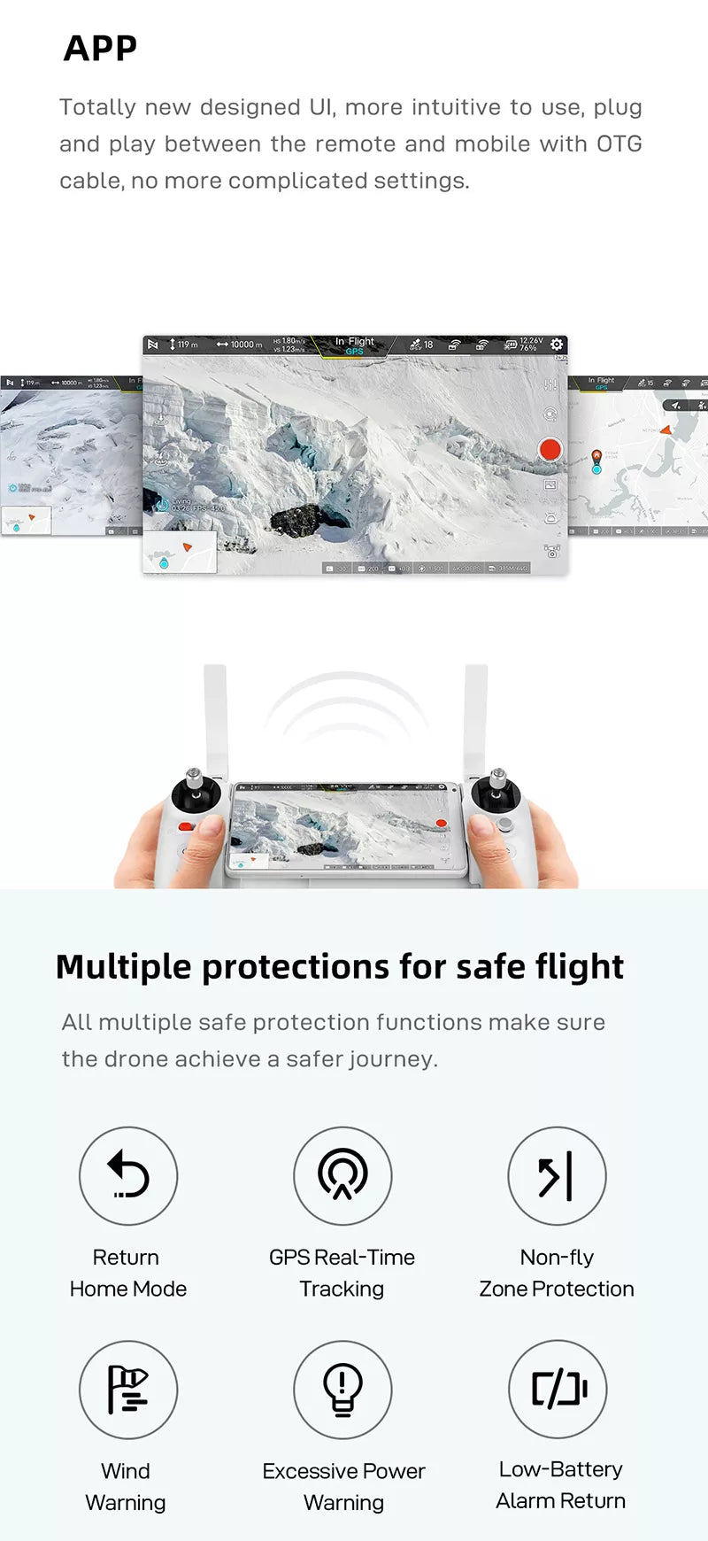 FIMI X8 SE 2022 Drone, APP Totally new designed UI, more intuitive to use, plug and play between the
