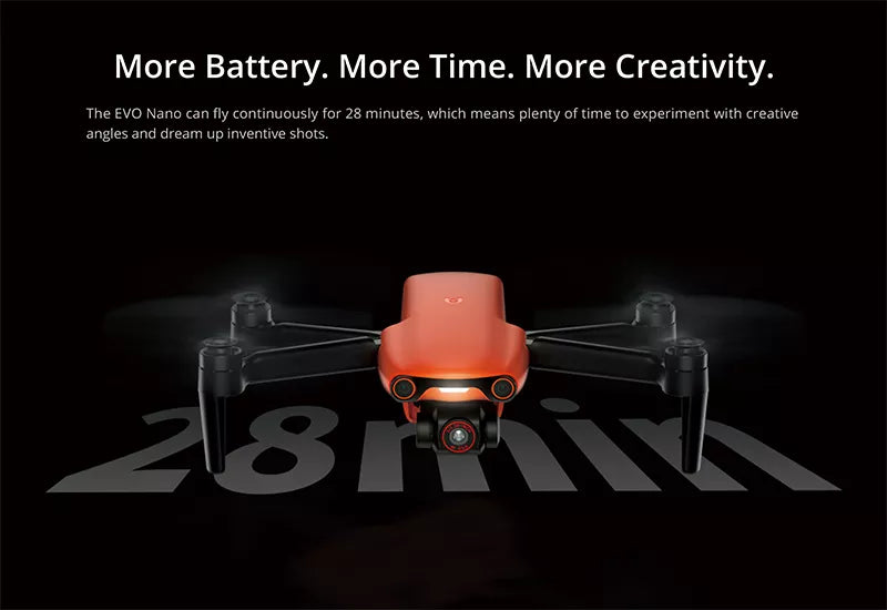 EVO Nano can fly continuously for 28 minutes which means plenty of time to experiment with creative angles