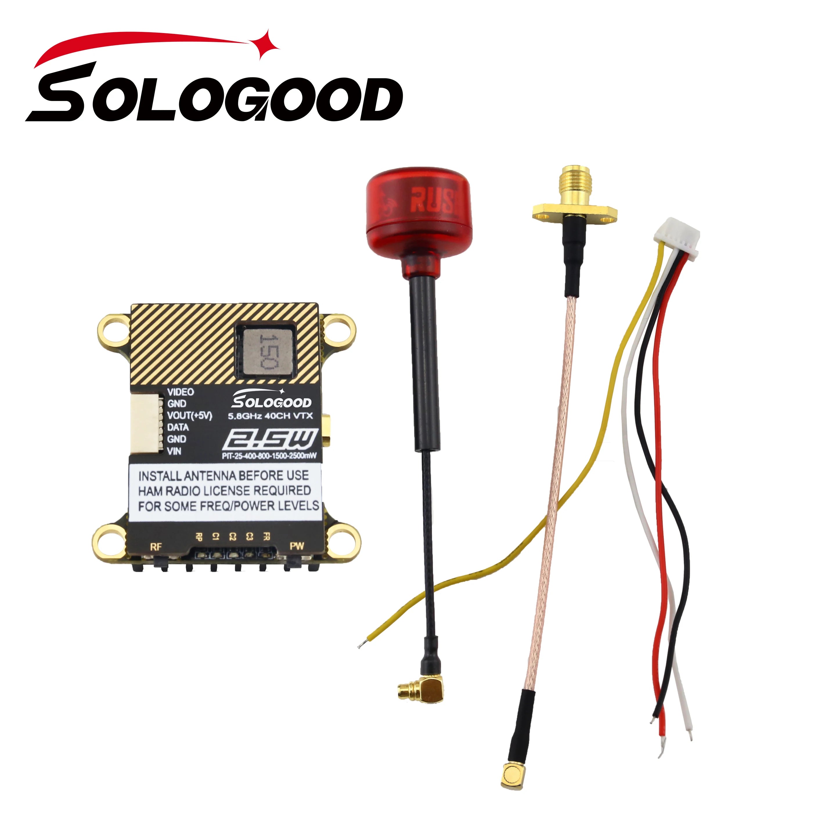 SoloGood 5.8G 2.5W 40CH VTX  - 0/25/400/800/1500/2500mW NTSC/PAL Video Transmitter For RC FPV Freestyle Long Range Racing Drone