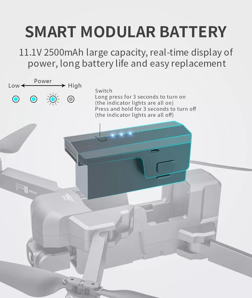 SJRC F11S 4K HD PRO Drone, SMART MODULAR BATTERY 11.1V 2500mAh large capacity,