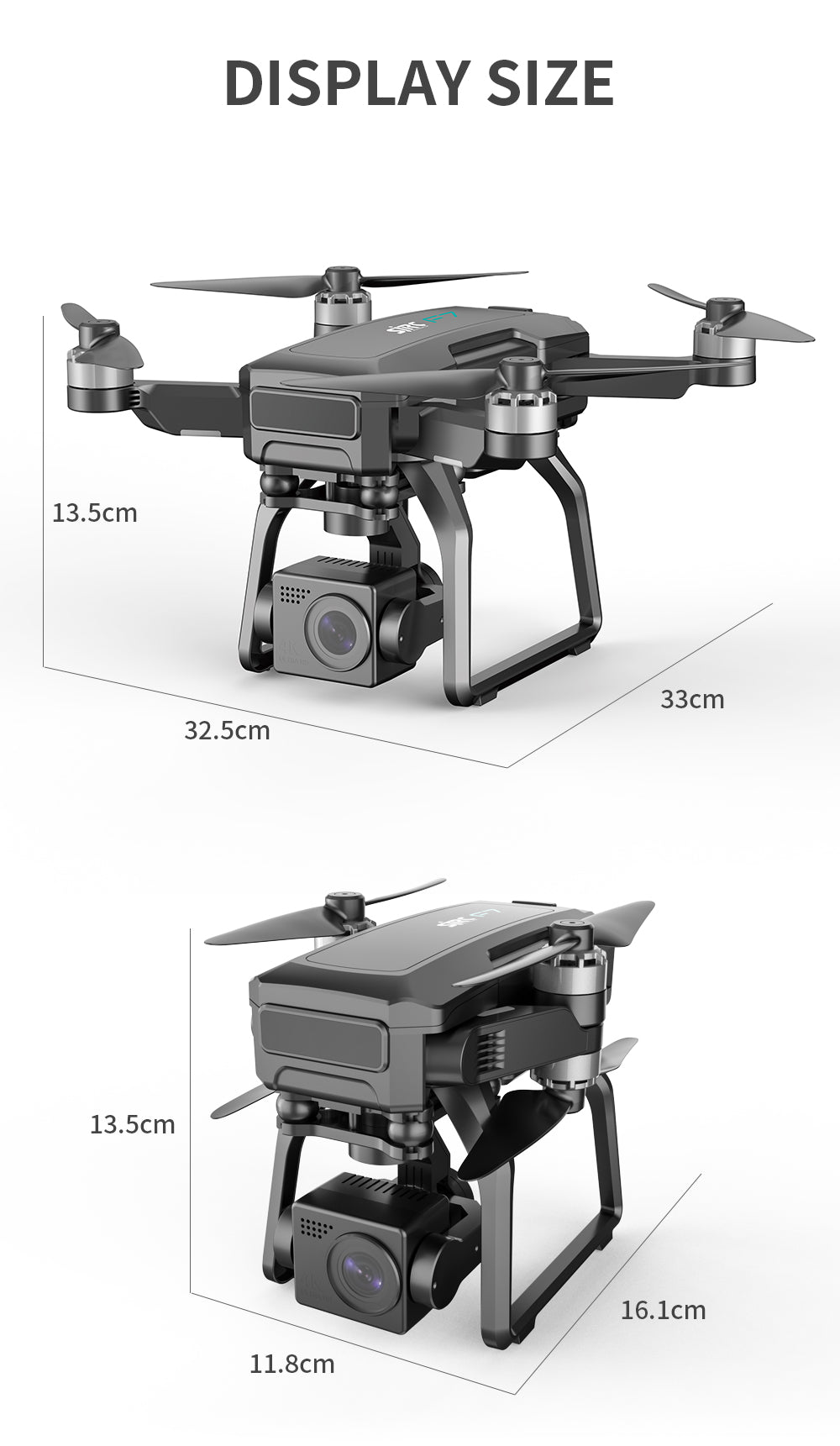SJRC F7 PRO / F7S Pro Drone, DISPLAY SIZE 13.Scm 33cm 32.5cm 13.S