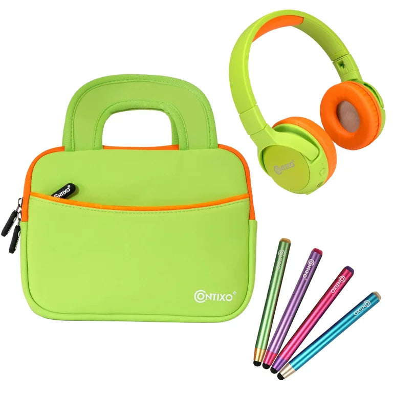 Contixo Kids Tablet Accessories Bundle -  Bluetooth Headphones, 4 Stylus Pens, and 10-inch Tablet Carrying Bag