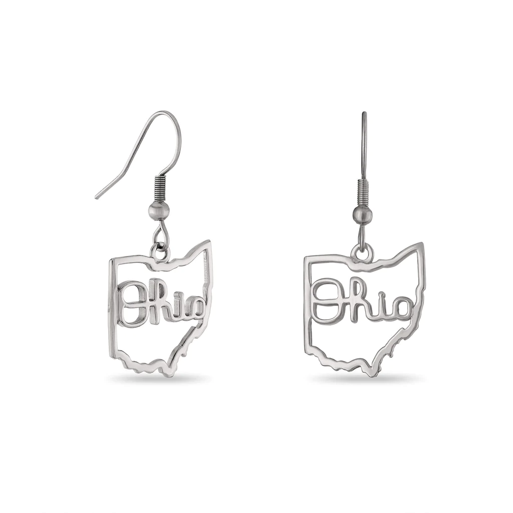 OSU SCRIPT OHIO STATE CUTOUT DANGLE EARRINGS