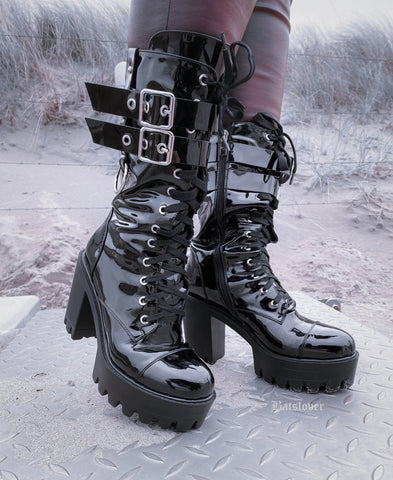 Only Maker Black Platform Chunky Heels Ankle Boots
