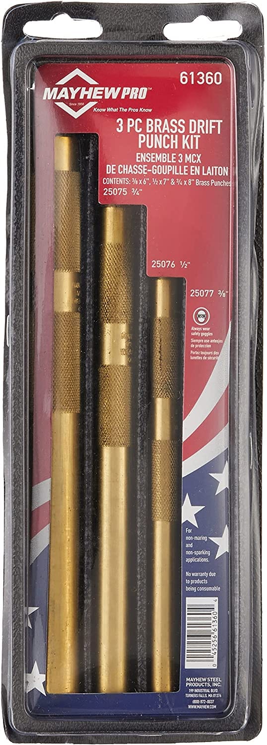 Mayhew Tools Bundle 3pc Extra Long Brass Punch Set and 3pc Brass Drift Punch Set