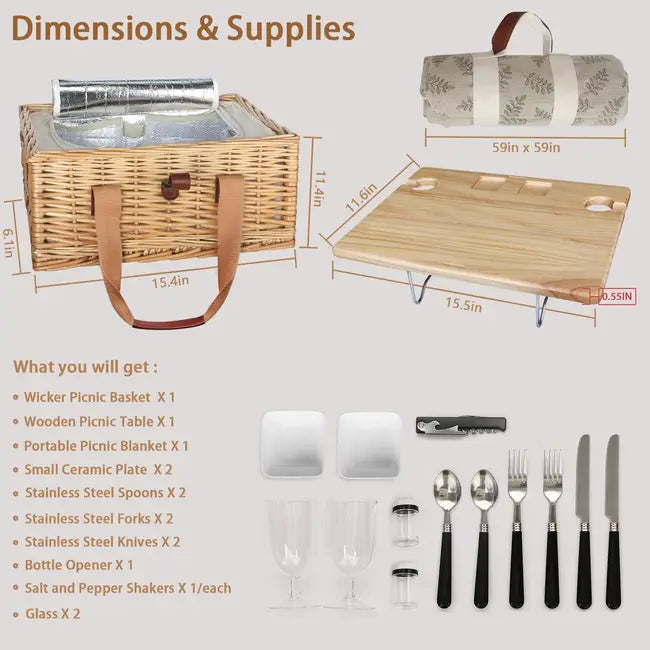 Complete Picnic Basket Set for Outdoor Picnic Date on the Go