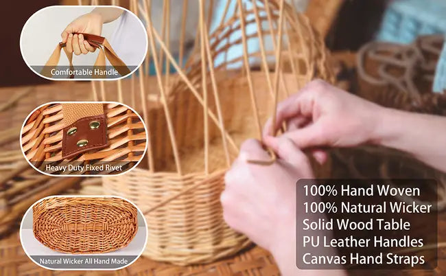 Eco 100% Hand Woven Wicker Picnic Basket