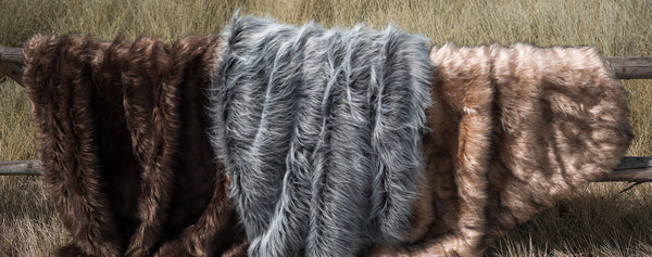 There are three kinds of faux fur throw blanket, brown, grey and golden. They're extremely soft and easy care.