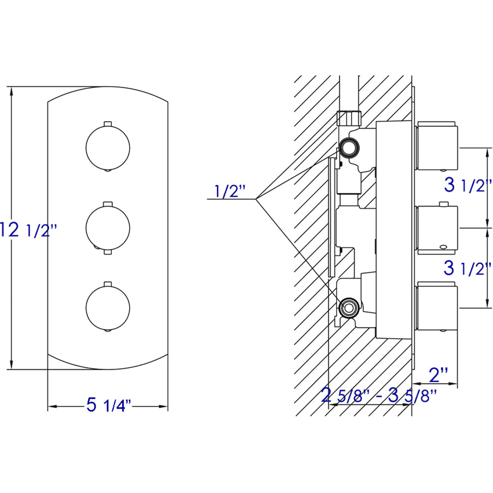 ALFI Brand - Polished Chrome Concealed 3-Way Thermostatic Valve Shower Mixer Round Knobs | AB4001-PC