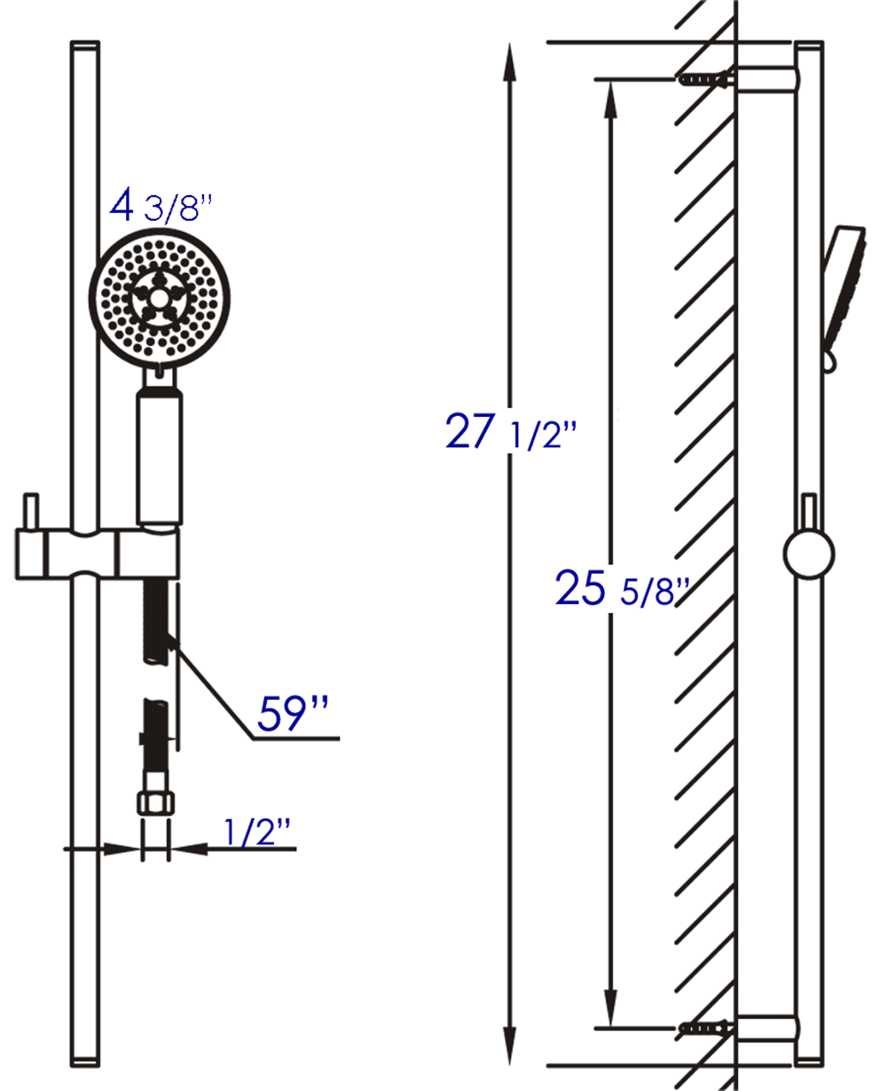 ALFI Brand - Polished Chrome Sliding Rail Hand Held Shower Head Set with Hose | AB7938-PC