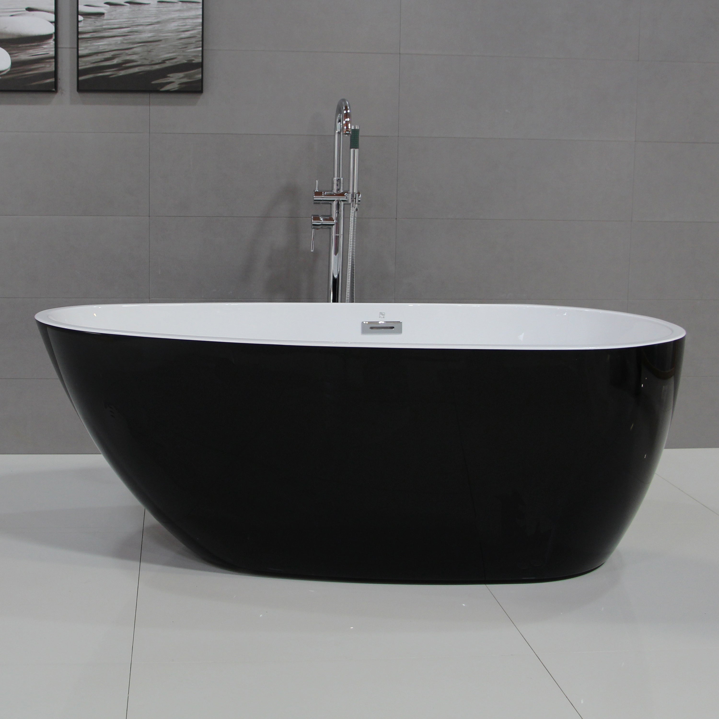 ALFI Brand - 59 inch Black & White Oval Acrylic Free Standing Soaking Bathtub | AB8862