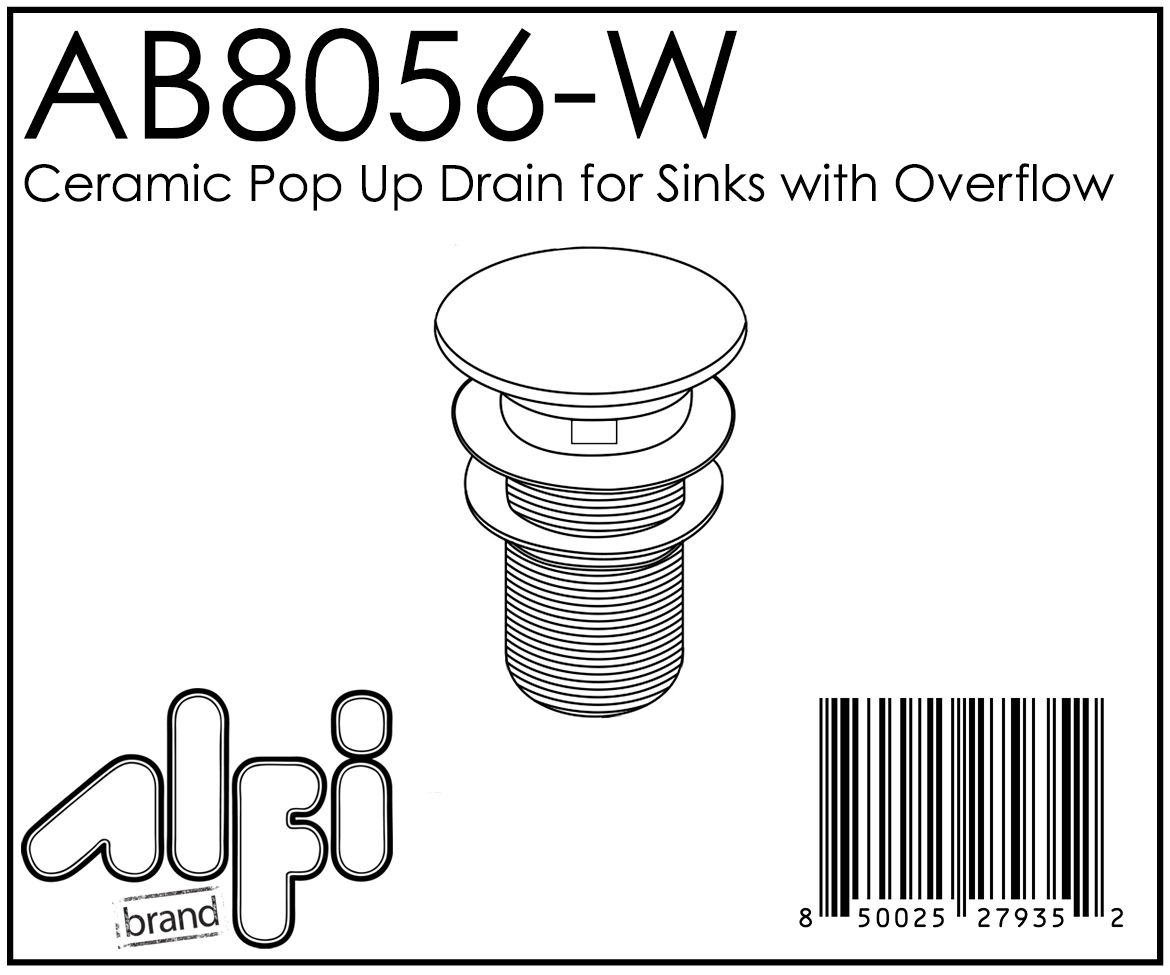 ALFI Brand - White Ceramic Mushroom Top Pop Up Drain for Sinks with Overflow | AB8056-W