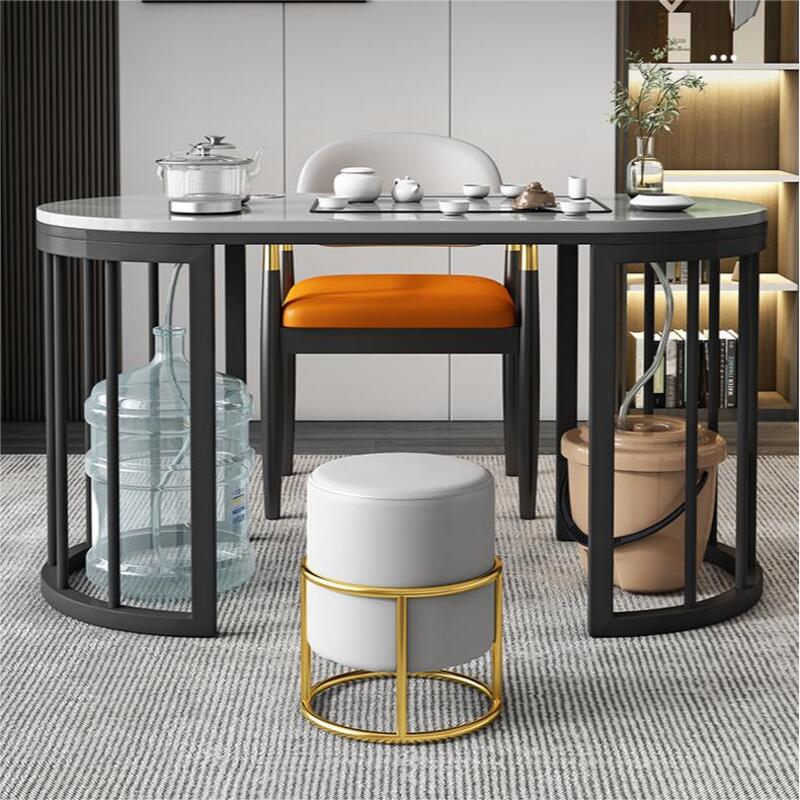 oval island table with teapots