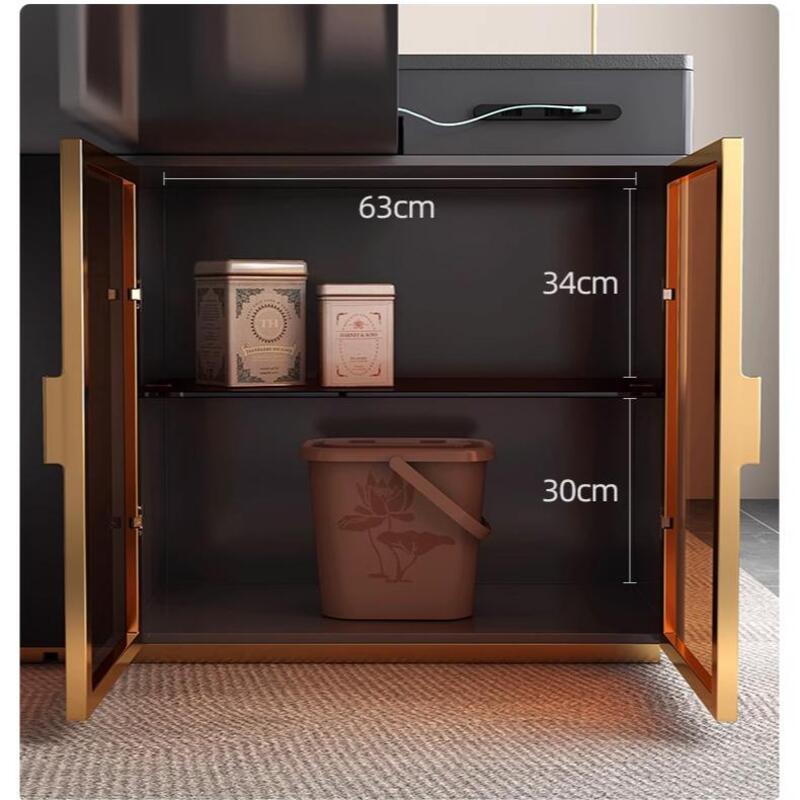 opened cabinet of island table