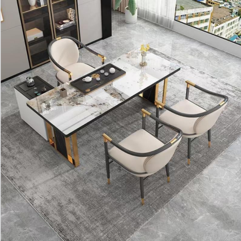 sintered stone island table with black base