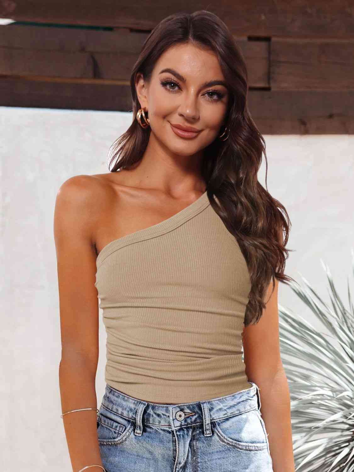 Rachel Ribbed One-Shoulder Tank