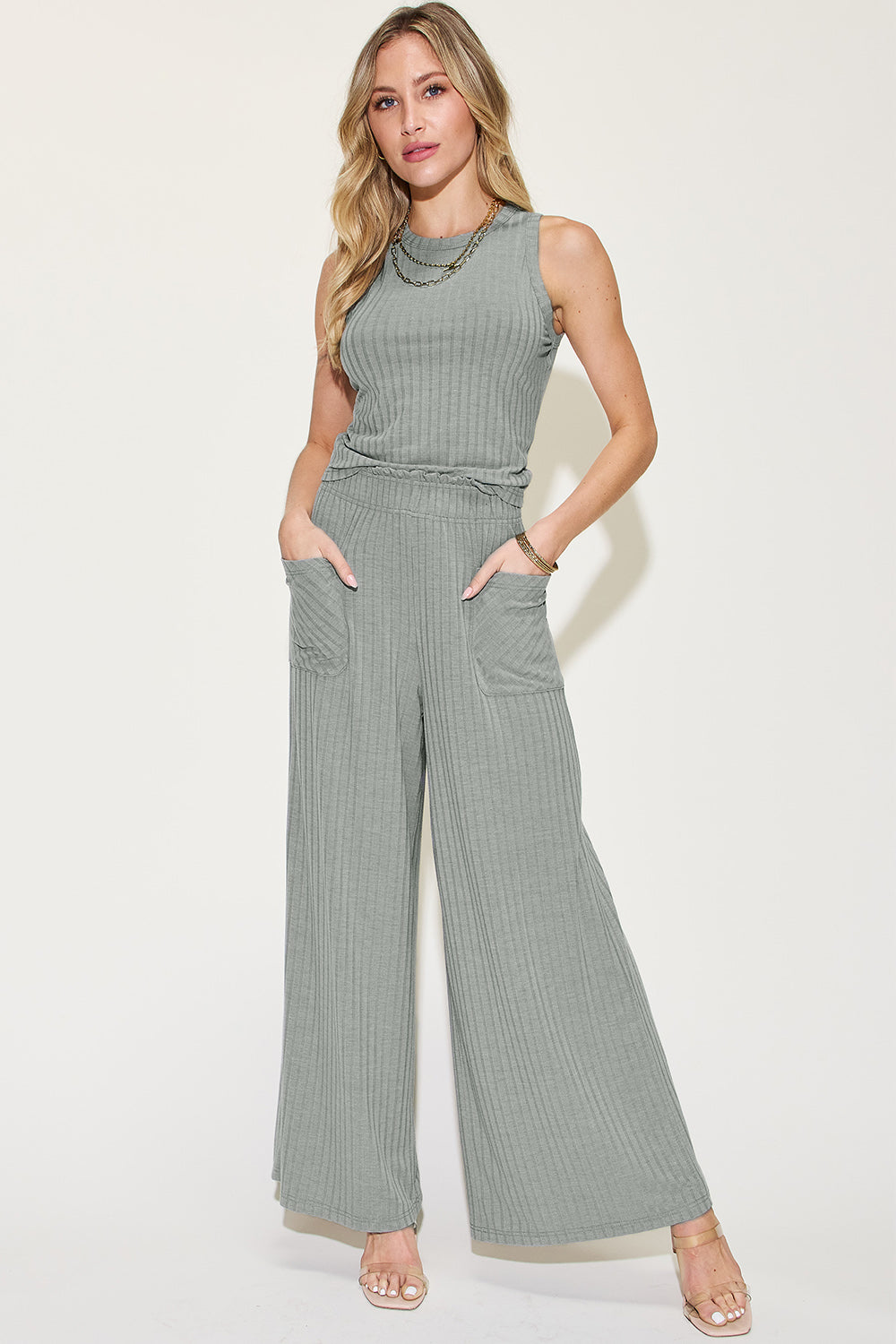 Bailey Bae Full Size Ribbed Tank and Wide Leg Pants Set