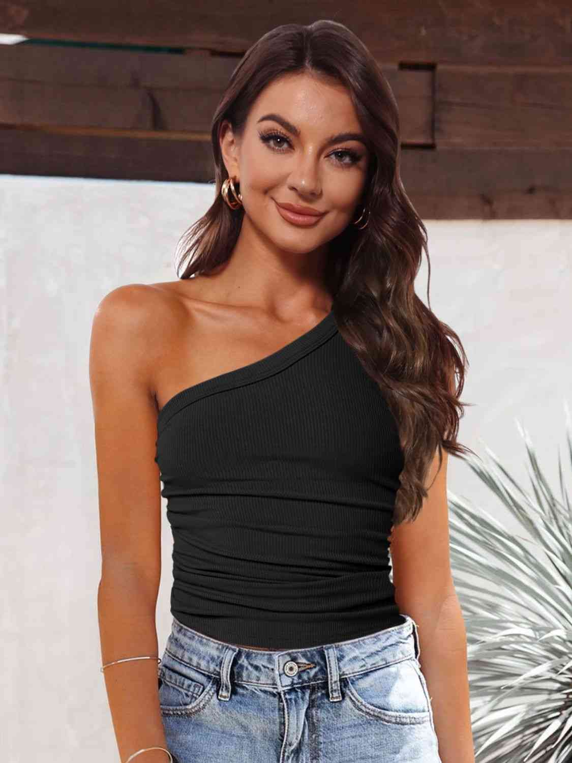 Rachel Ribbed One-Shoulder Tank