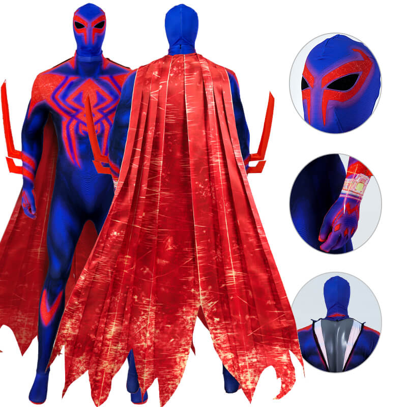New Miguel O Hara Costume With Cloak Spiderman 2099 Suit Halloween Cosplay Bodysuit