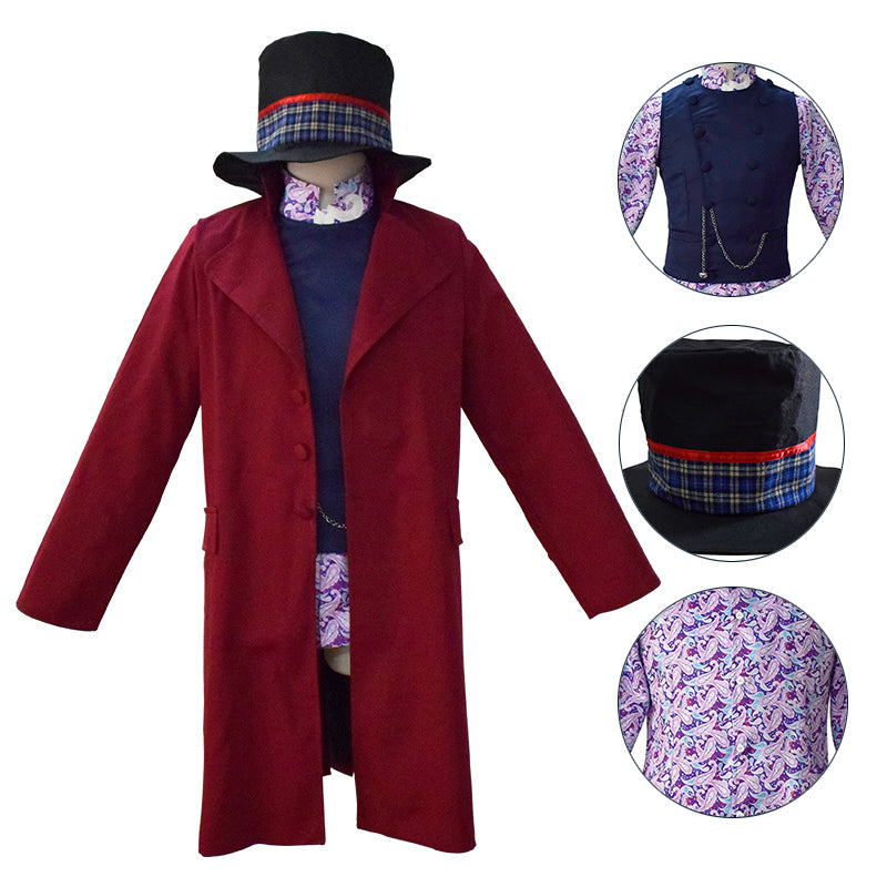 Willy Wonka 2005 Costume Charlie and The Chocolate Factory Johnny Depp Halloween Uniform