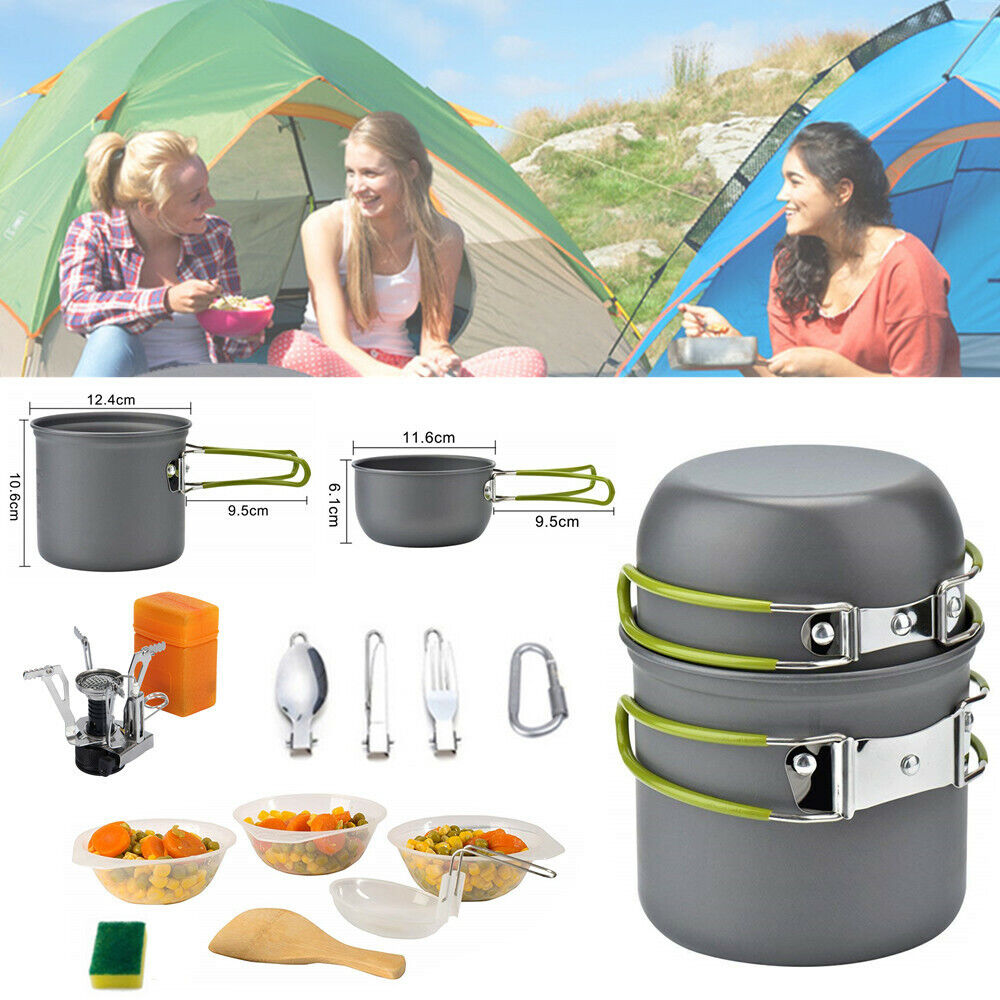 Ultralight Portable Picnic Cookware Set - Outdoor Pot Pan,  Stove Set with Piezo Ignition & Cookware