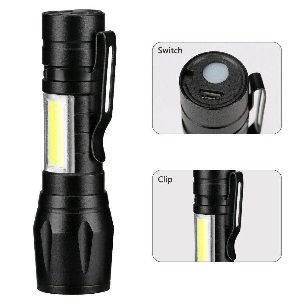 Mini Rechargeable Tactical High Power Flashlight with COB Light