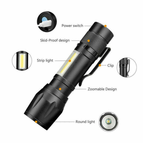 Mini Rechargeable Tactical High Power Flashlight with COB Light