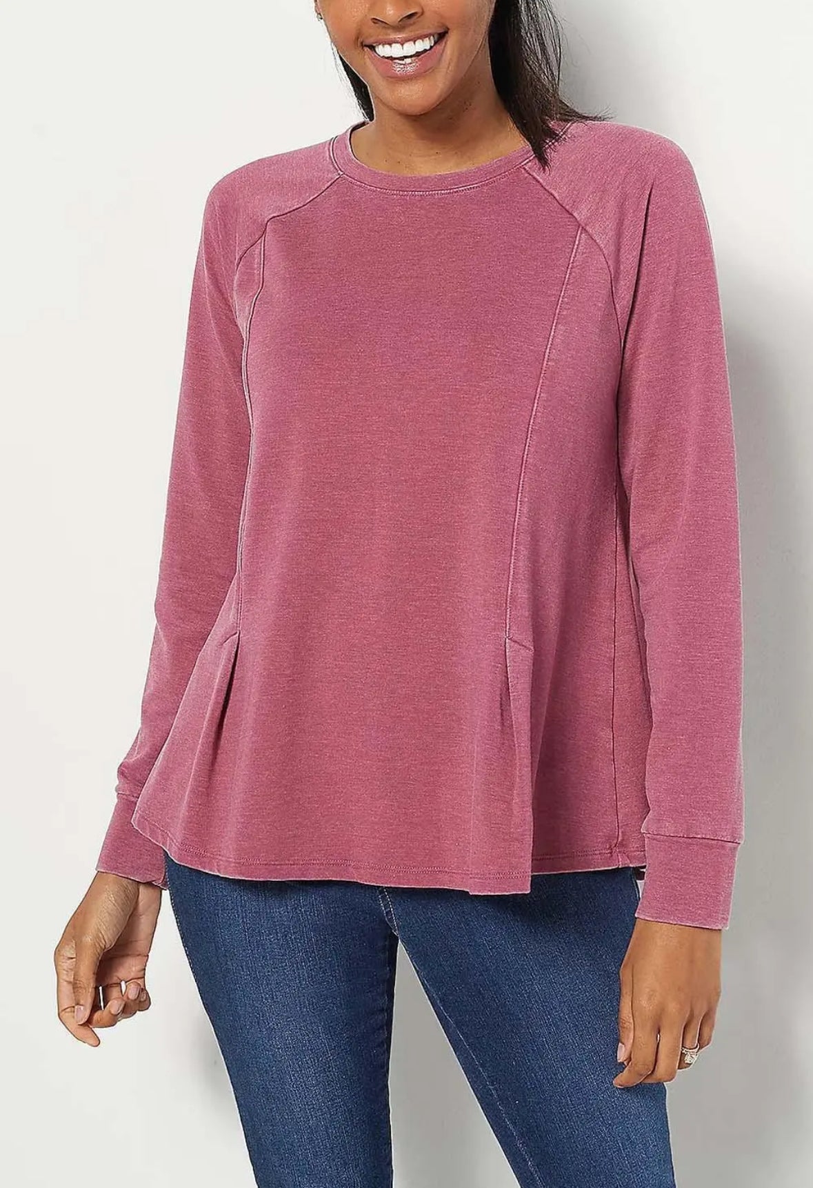 AnyBody Womens French Terry Fleece Lined Swing Pullover