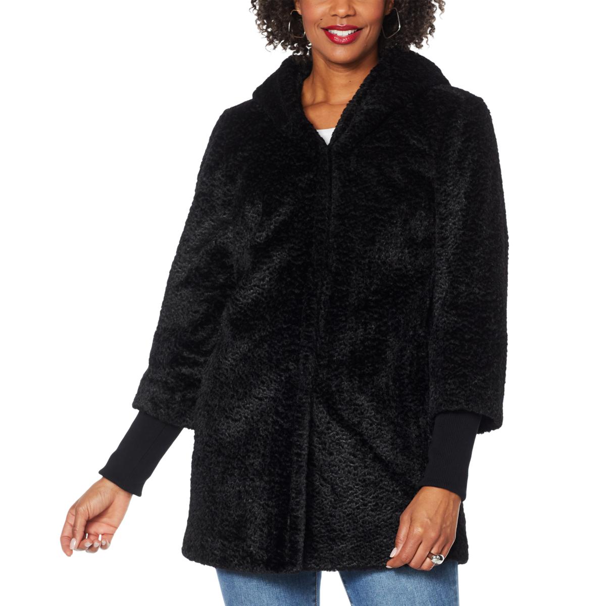 Laurier Hooded Faux Fur Coat with Storm Cuffs