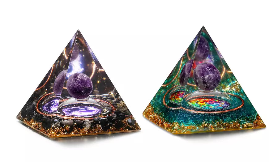 Amethyst Crystal Sphere Orgonite Pyramid Obsidian Chakra Energy Orgone Stone